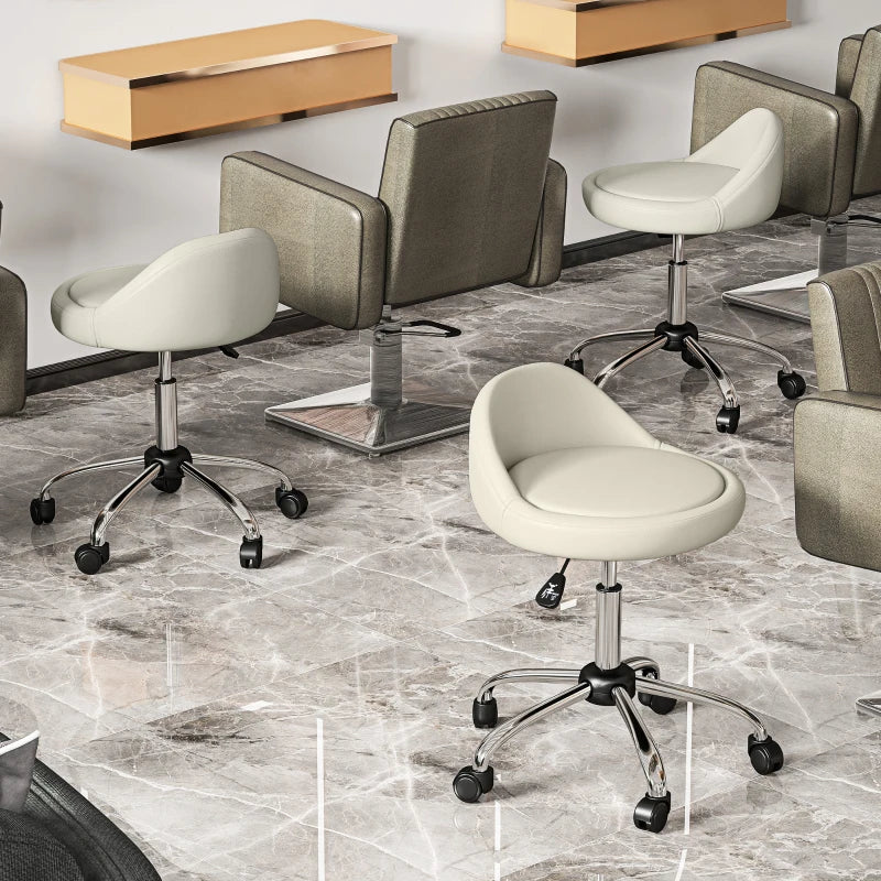 Salon Stool, Adjustable Rolling Stool, White