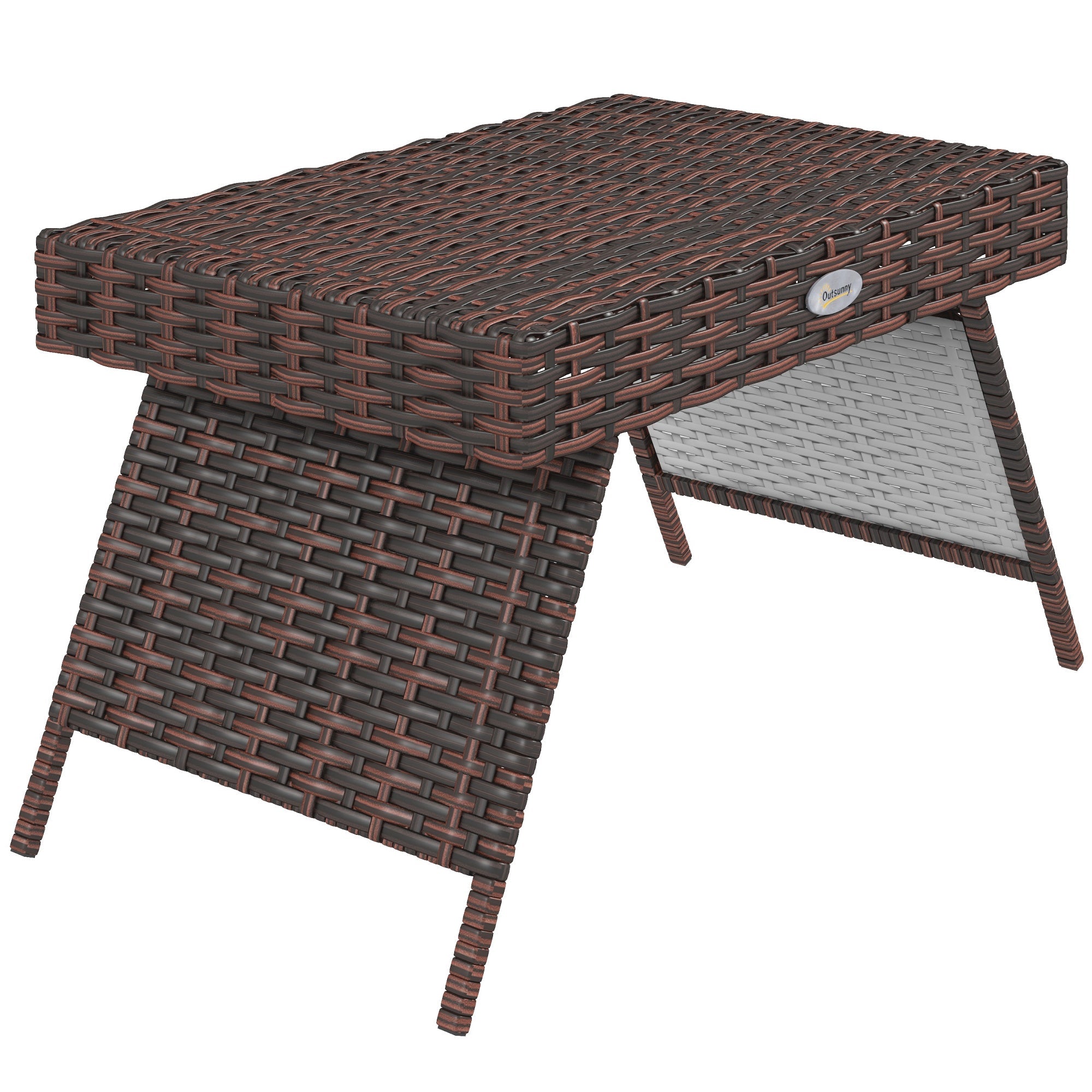 Outsunny Rattan Foldable End Table Outdoor Metal Frame Patio Wicker Coffee Side Table for Poolside Lawn Garden Brown