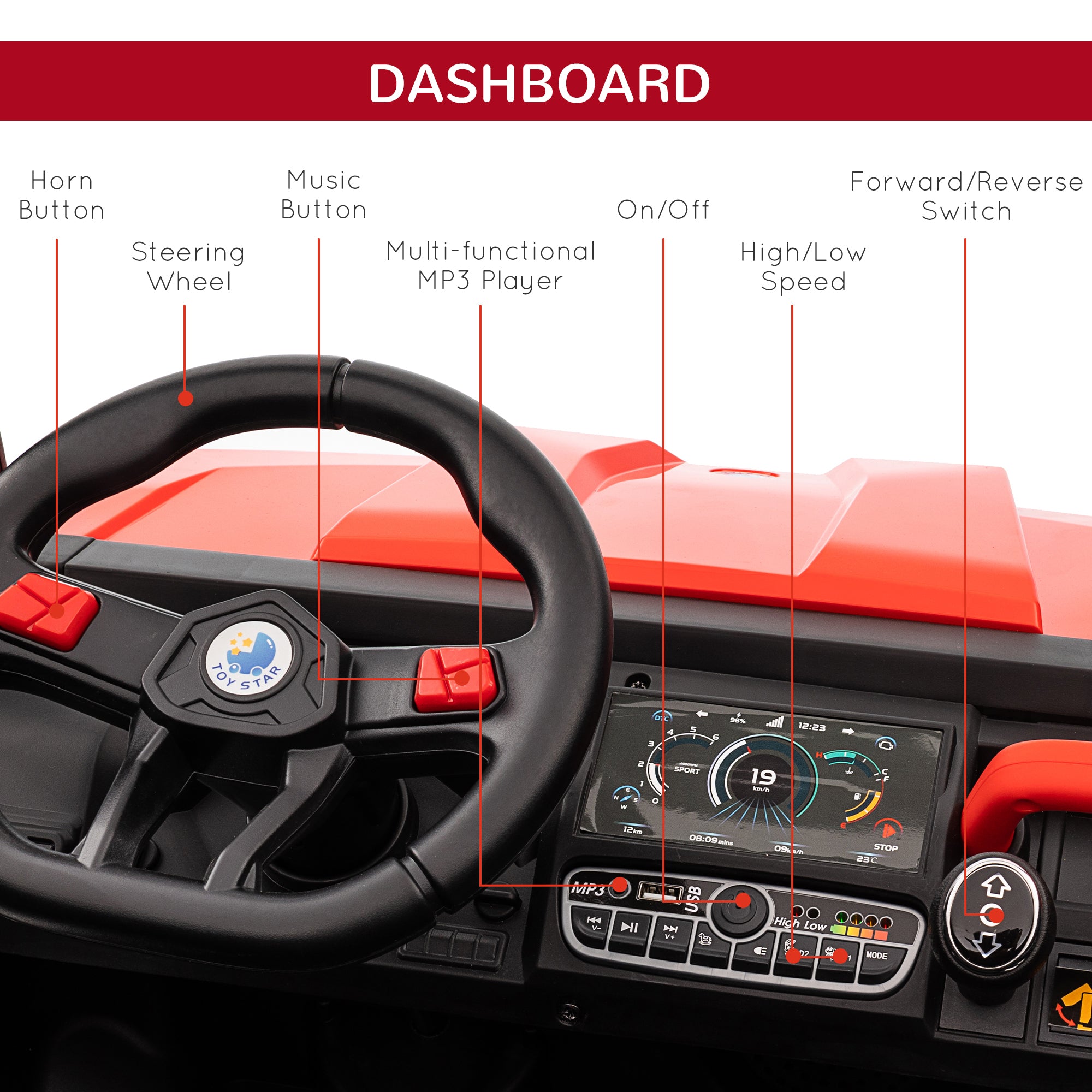 Aosom Kids Ride on Car 12V with Electric Bucket, Two-Seater Battery-Powered Cars for Kids with Shovel, Remote Control, Spring Suspension| Aosom Canada