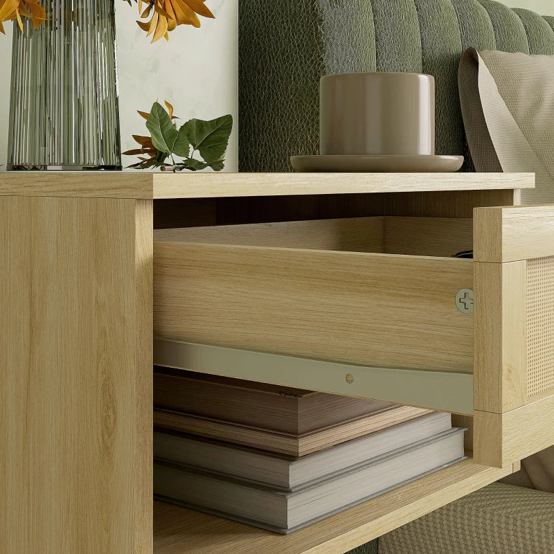 Floating Nightstand Set of 2, Nordic Wall Mounted Bedside Table with Drawer and Open Shelf for Bedroom, Natural Wood