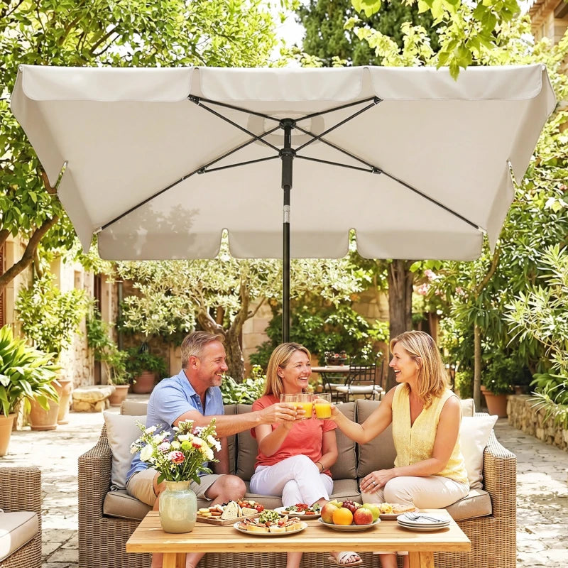 6' x 4' Patio Umbrella with Tilt, Rectangular Outdoor Umbrella for Garden, Beige
