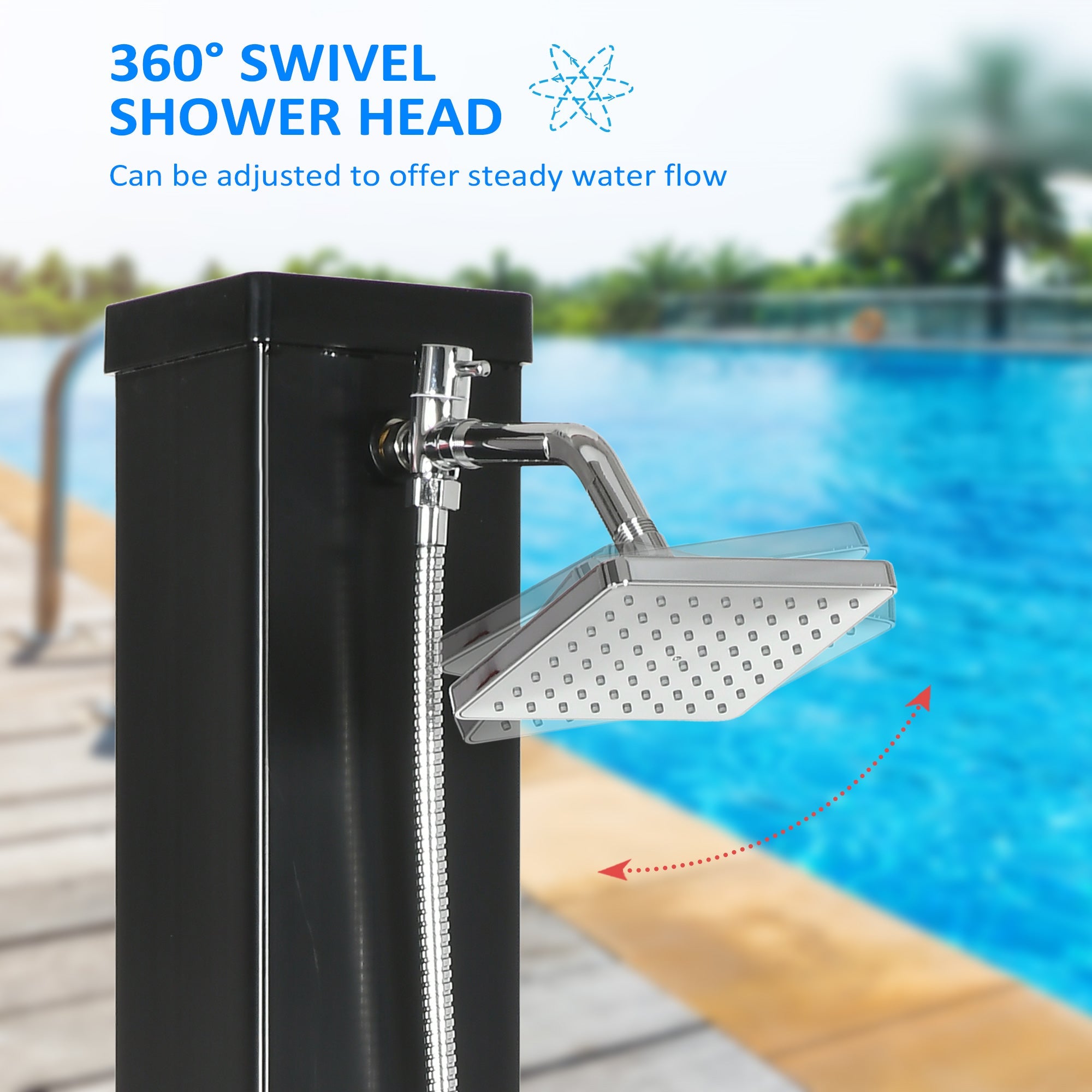 Outsunny Outdoor Solar Shower 10.6Gal with 360 Rainfall Head Handheld 60℃ Adjustable Temperature for Poolside Beach Spa