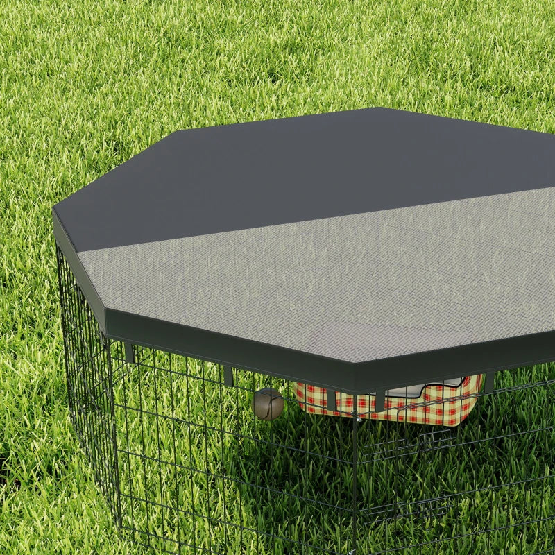 8 Panels Foldable Dog Playpen with Top Cover, 24" High