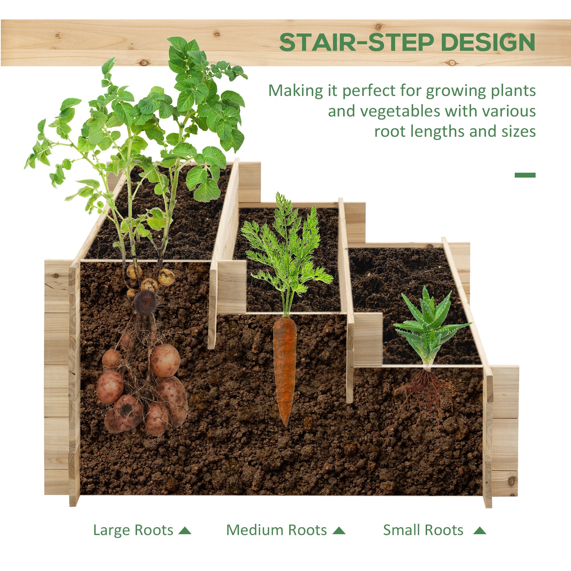 Outsunny 3-Tier Wooden Raised Garden Bed - Elevated Outdoor Vegetable & Flower Planting Box, Herb Garden Indoor Kit, Natural