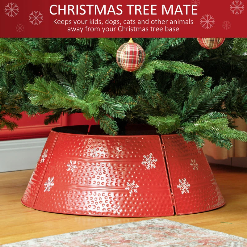 HOMCOM 26" Metal Christmas Tree Collar – Round Tree Ring in White for Holiday Home Decoration