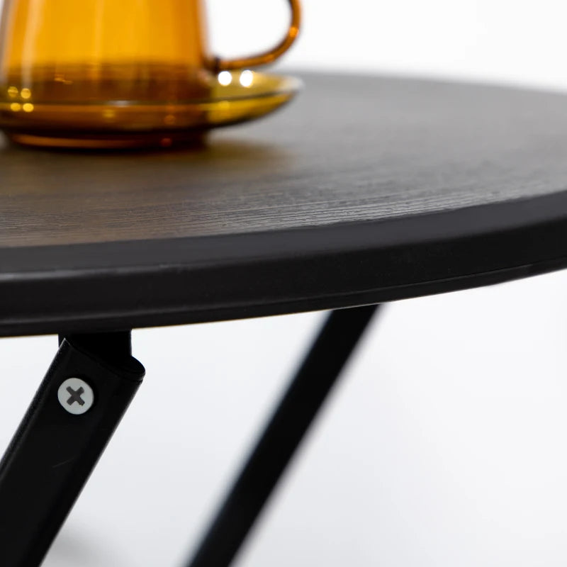 Folding Outdoor Coffee Table, 23.6" Round Patio Table with Wood-Effect HDPE Top for Balcony, Garden, Backyard, Dark Grey
