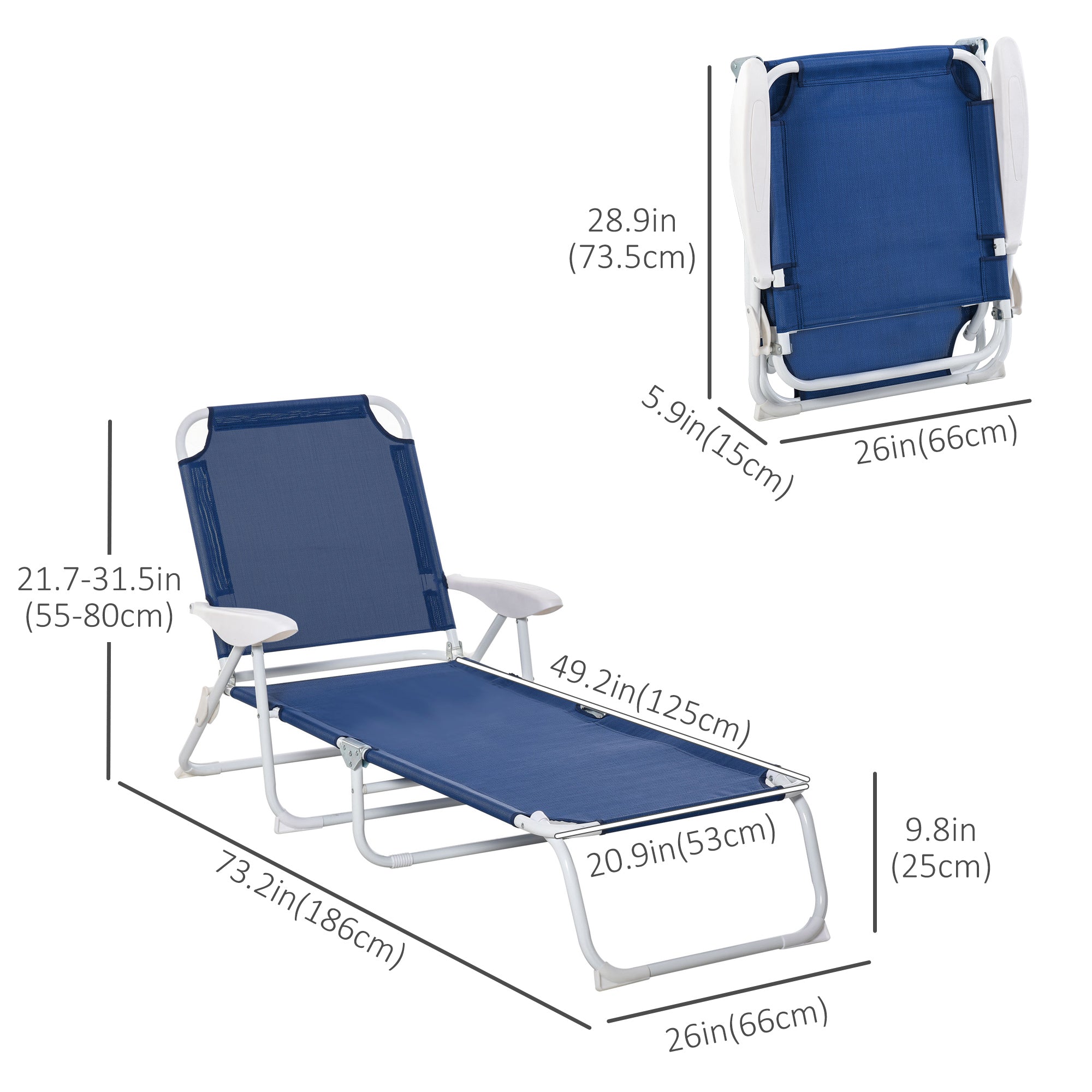 Outsunny Patio Sun Lounger Folding Garden Beach Recliner Chair with 4-Level Adjustable Backrest Blue