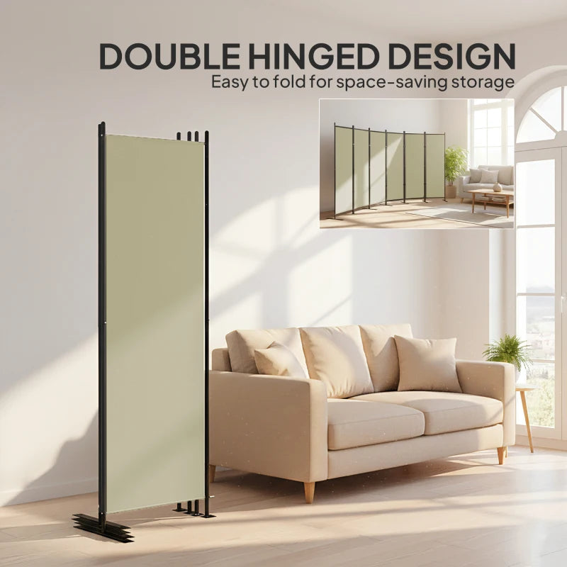 6 Panel Room Divider, 6 Ft Folding Privacy Screen, Portable Freestanding Partition Wall Divider, Beige