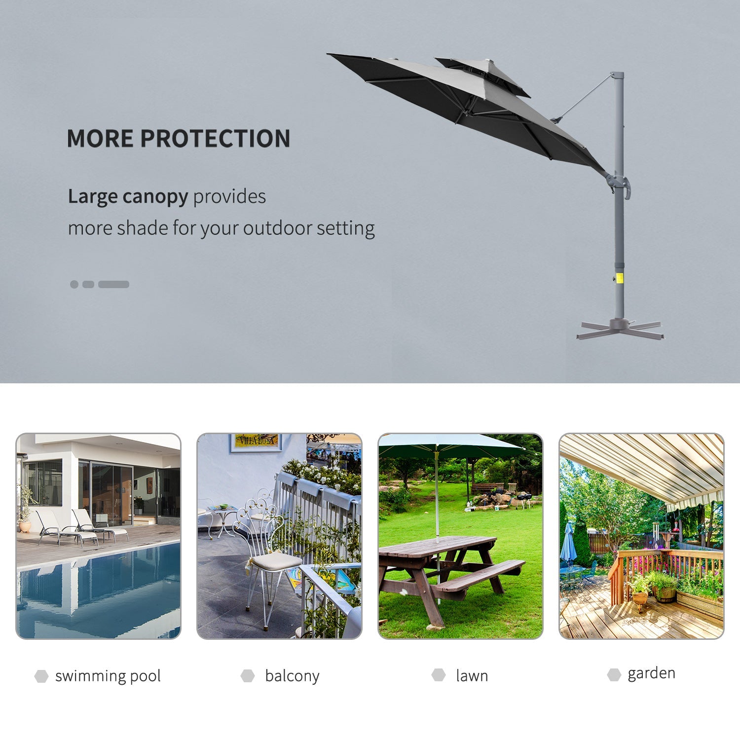 Outsunny 11ft Outdoor Cantilever Umbrella Sun Shade with Rotatable Double-top Canopy Adjustable Angle for Garden Lawn