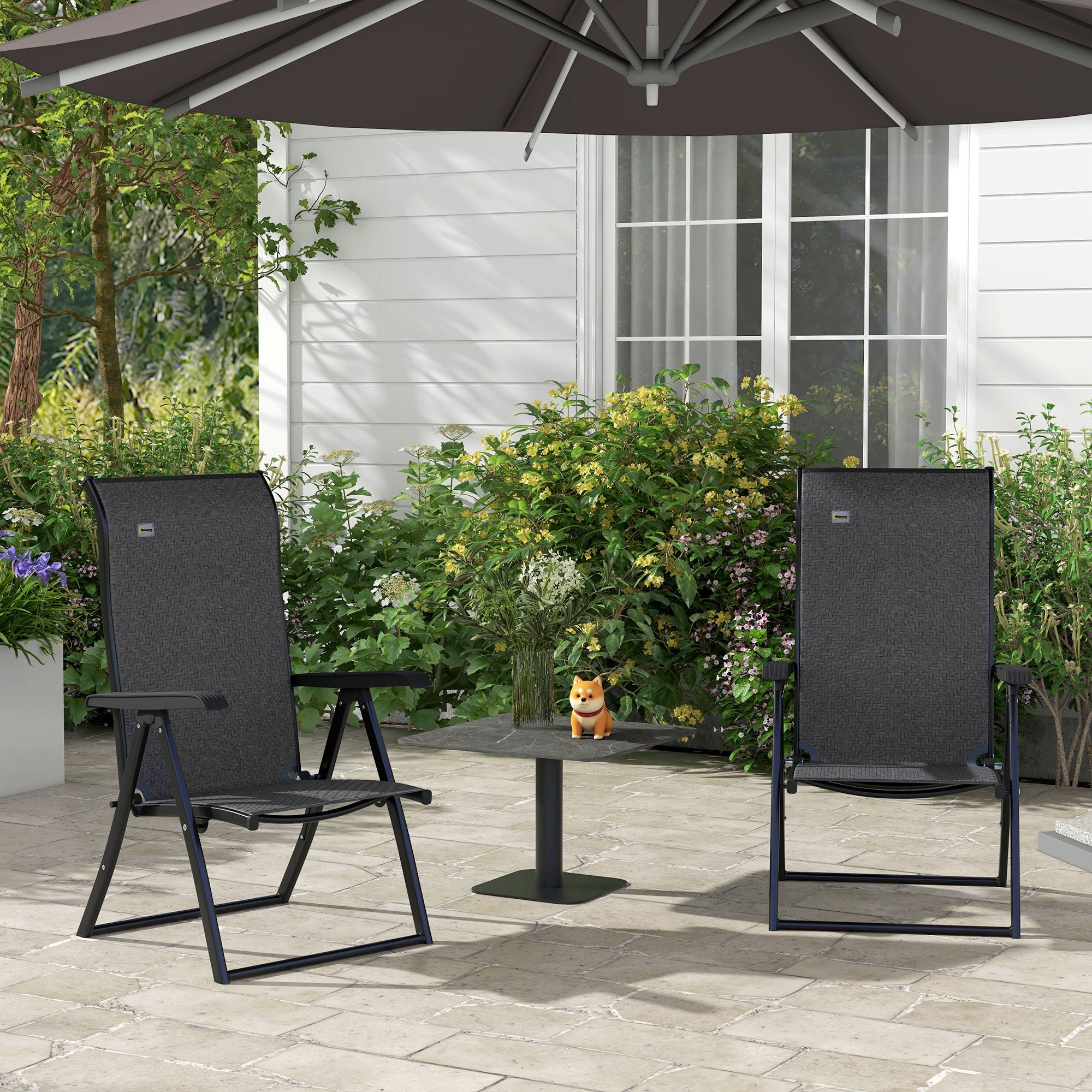 Outsunny 2PC Outdoor Wicker Folding Chairs Adjustable Backrest Patio Furniture Grey