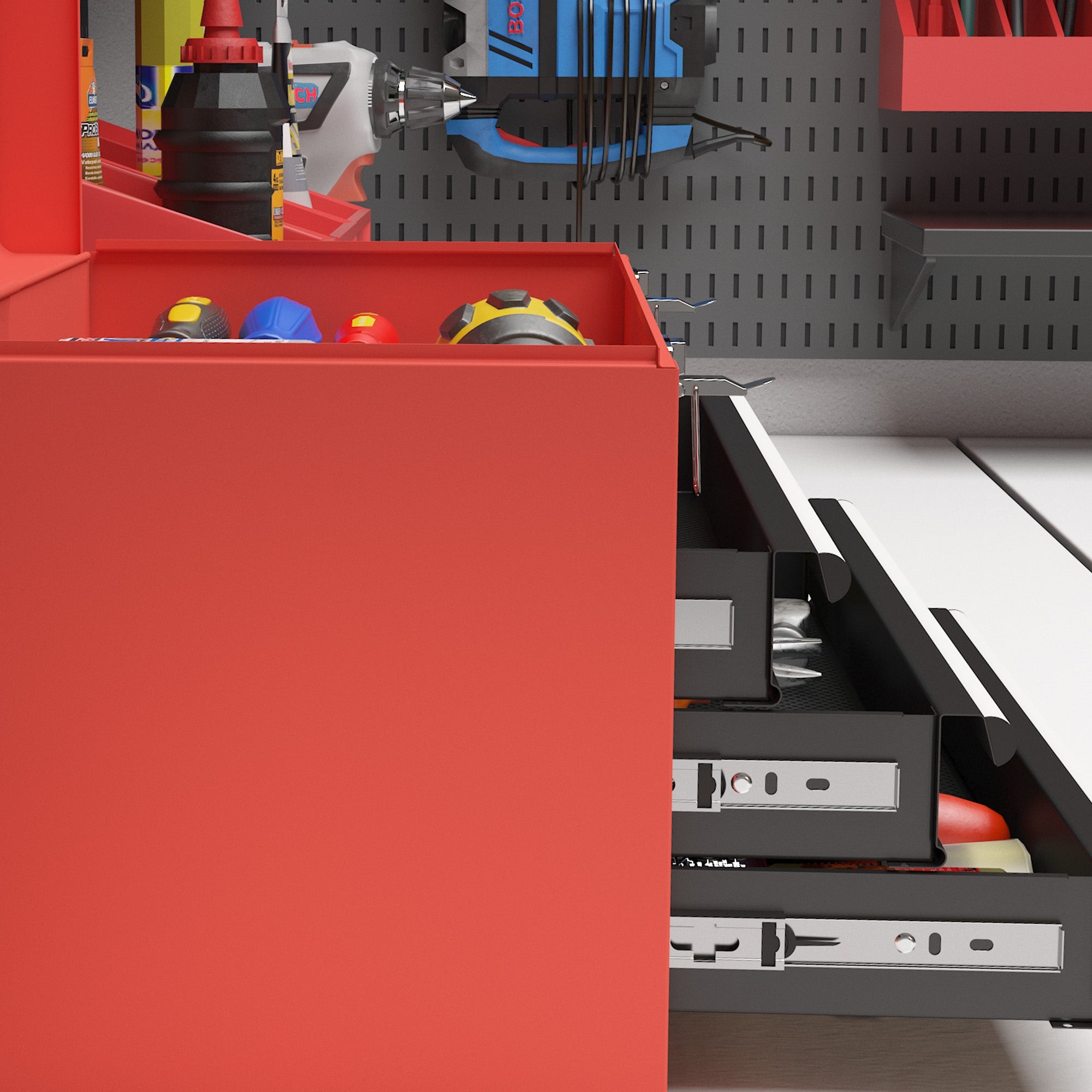 DURHAND Portable Toolbox Perfection: 3 Drawer Tool Chest with Metal Latch for Garage, Household, Warehouse, Red Finish