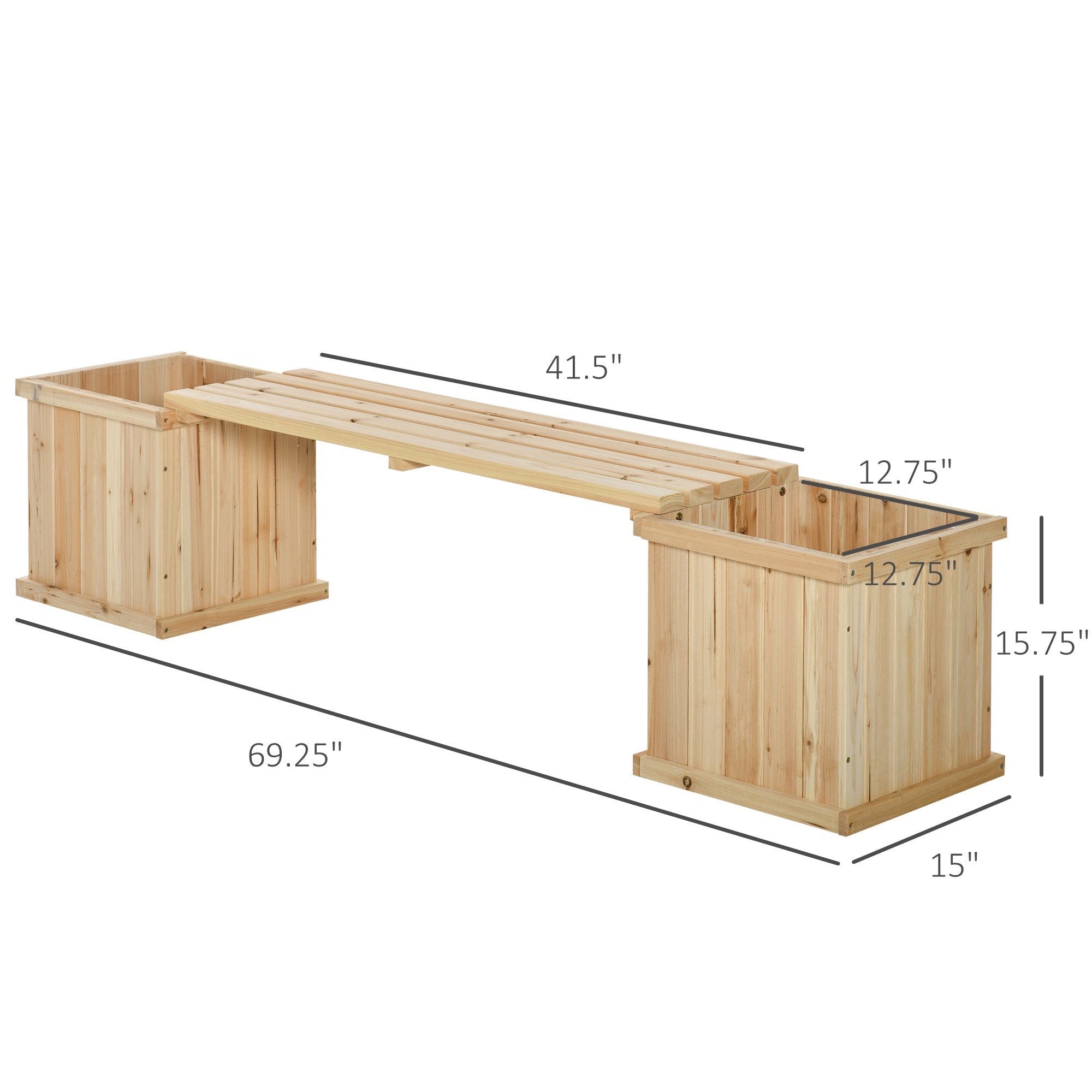 Outsunny Raised Garden Planter Bench 69.25"x15"x15.75" Wooden Planter & Bench Combination Natural