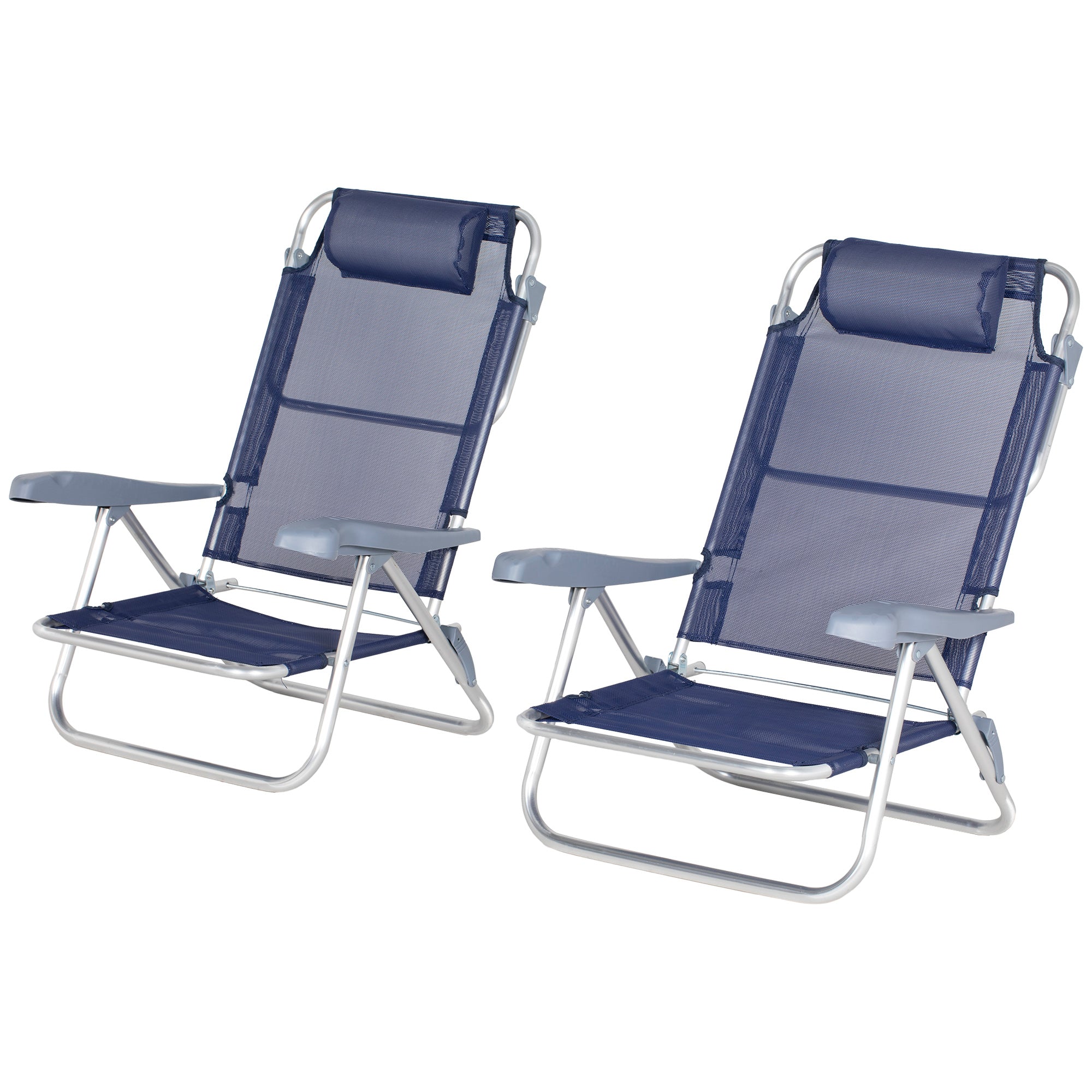 Outsunny Set of 2 Fishing Chairs, Camping Chairs with Adjustable Backrest and Headrest, Folding Chair for Outdoor, Dark Blue