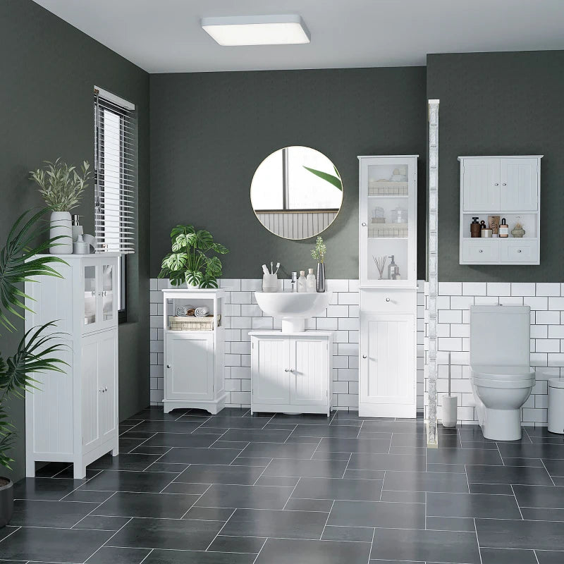 Bathroom Vanity, 24" Pedestal Sink Bathroom Vanity Furniture with 2 Doors and Shelf, White