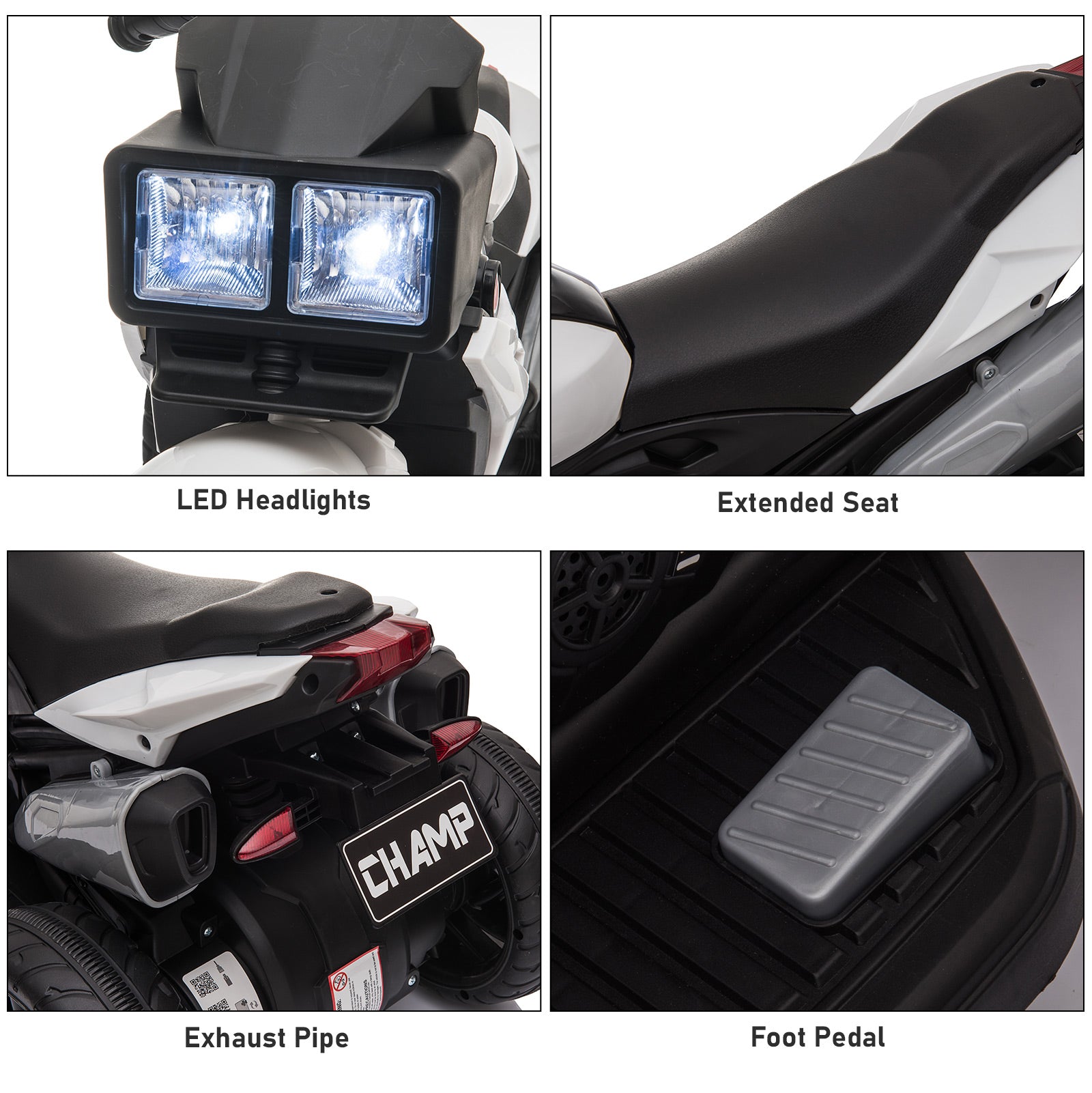 Aosom Kids Electric Pedal Motorcycle Ride-On Toy 6V Battery Powered with Music Horn Headlights for Boys and Girls White