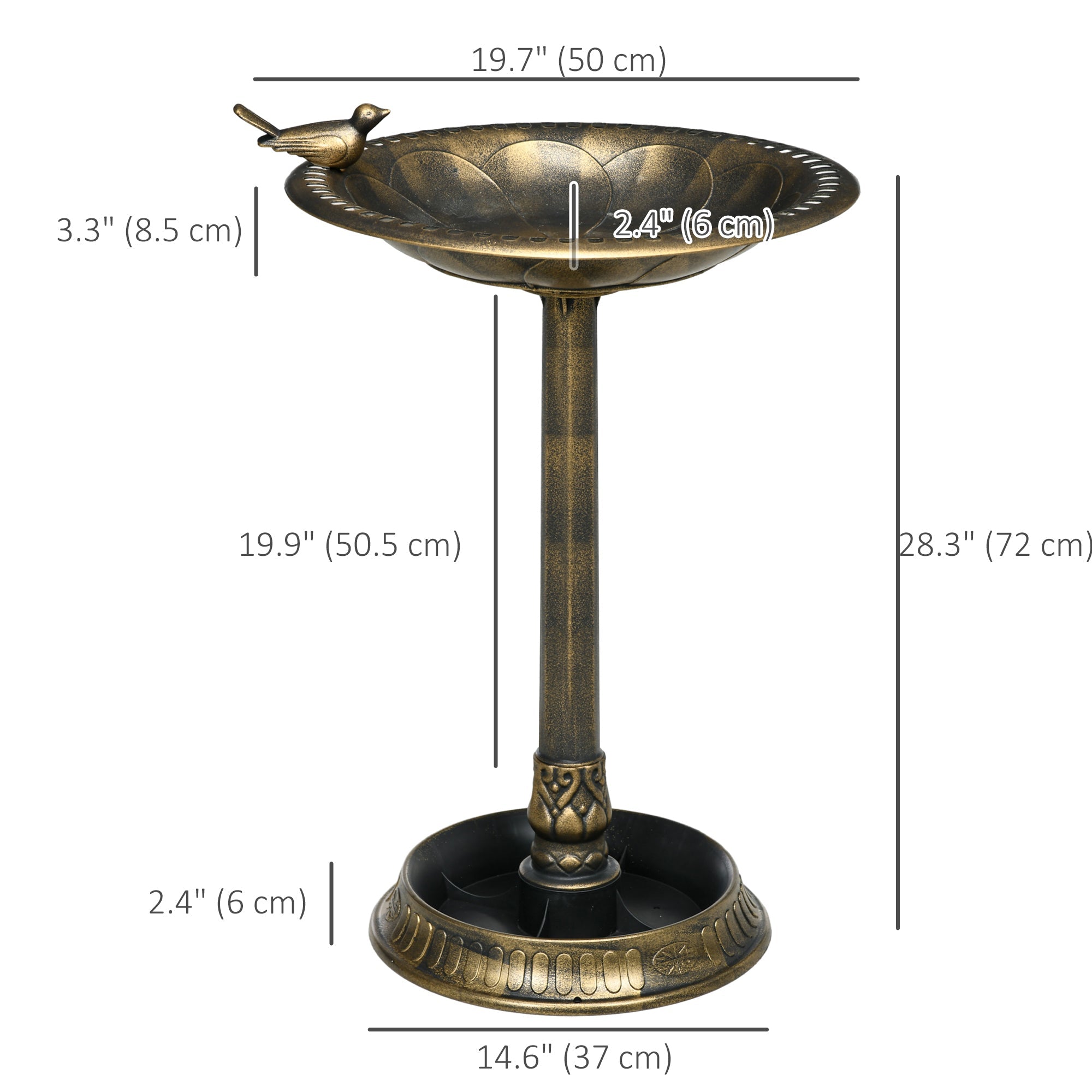 Outsunny 28" Bird Bath for Outdoors, Vintage Birdbath with Bird Decoration and Flower Planter Base, Bird Feeder Bowl, Bronze