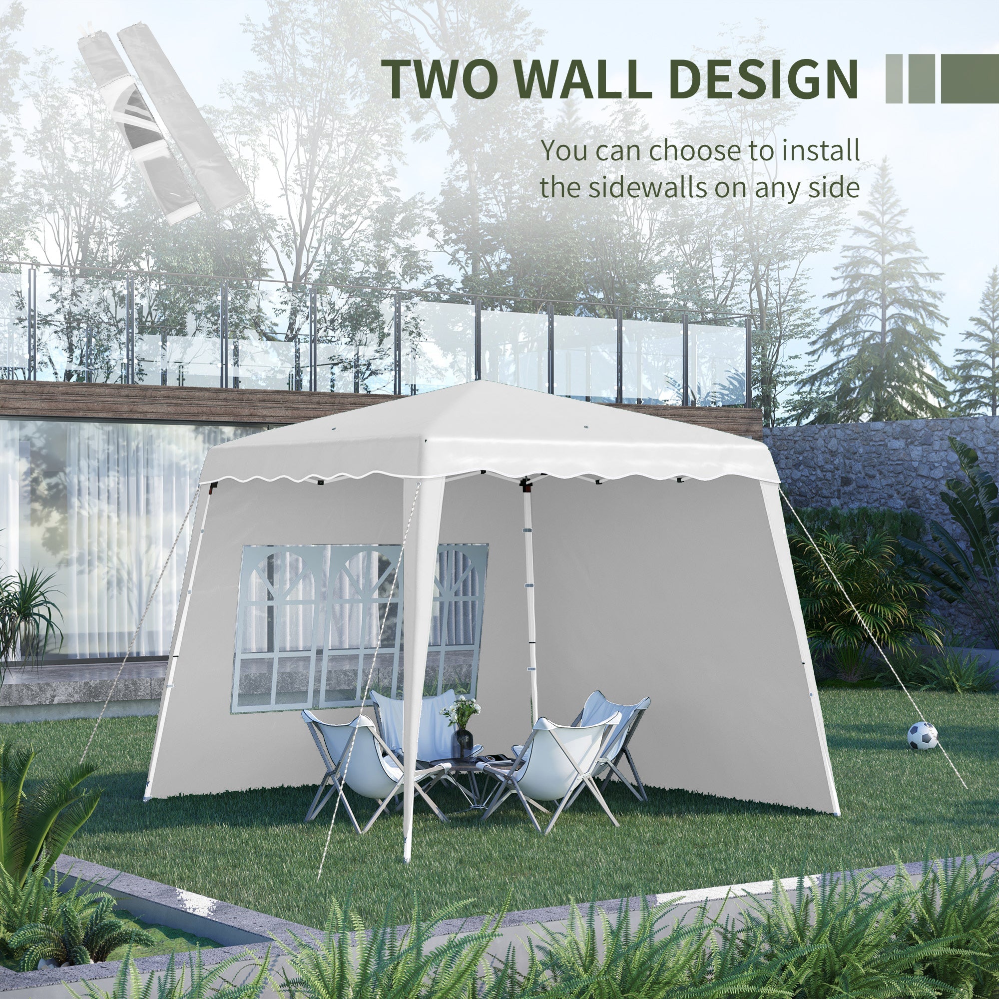 Outsunny Pop Up Canopy Tent with 2 Sidewalls, UV50+ Tents for Parties, Height Adjustable, with Carry Bag and Slant Legs