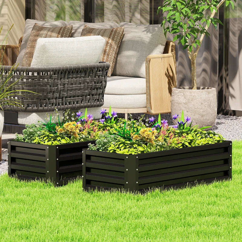 Galvanized Raised Garden Beds, Outdoor Planter Box, Set of 2, for Flowers, Herbs and Vegetables, Black