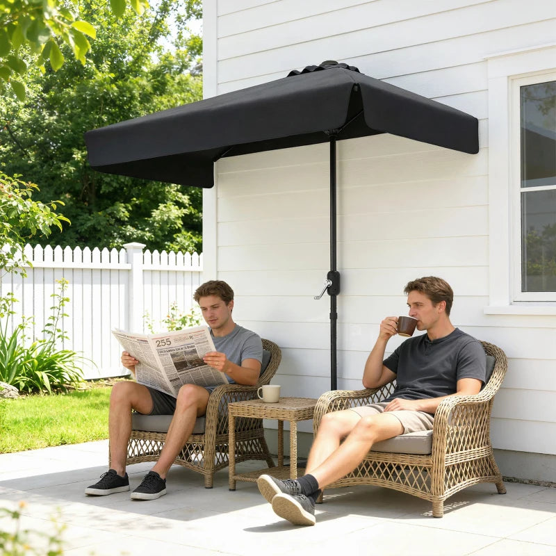 7.5ft Half Umbrella Semi Round Patio Parasol with Crank Handle, Top Vent for Garden, Balcony- NO BASE INCLUDED, Black