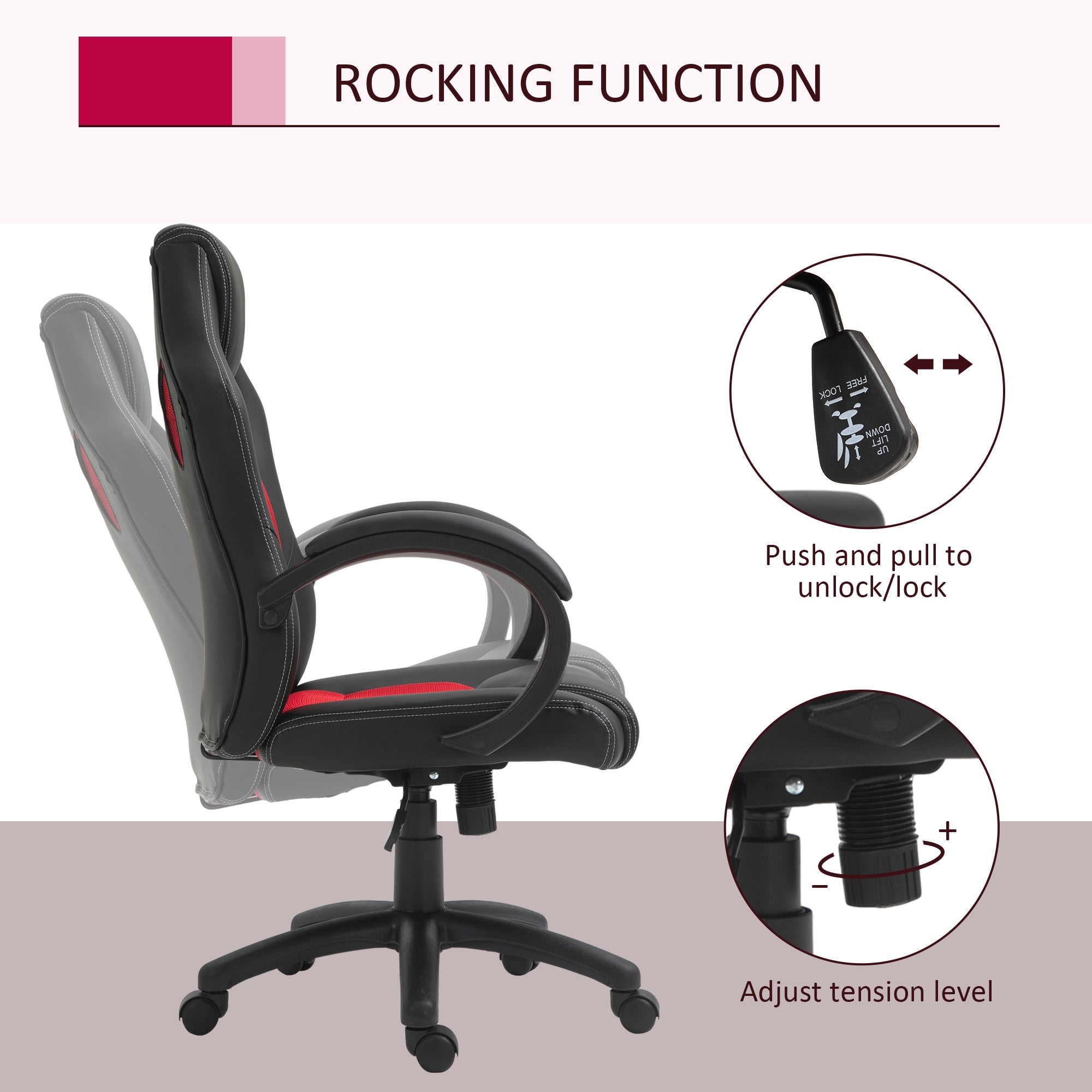 HOMCOM Ergonomic Gaming Chair, High Back, Swivel Office Chair with Wheels, Headrest, Tilt, Red