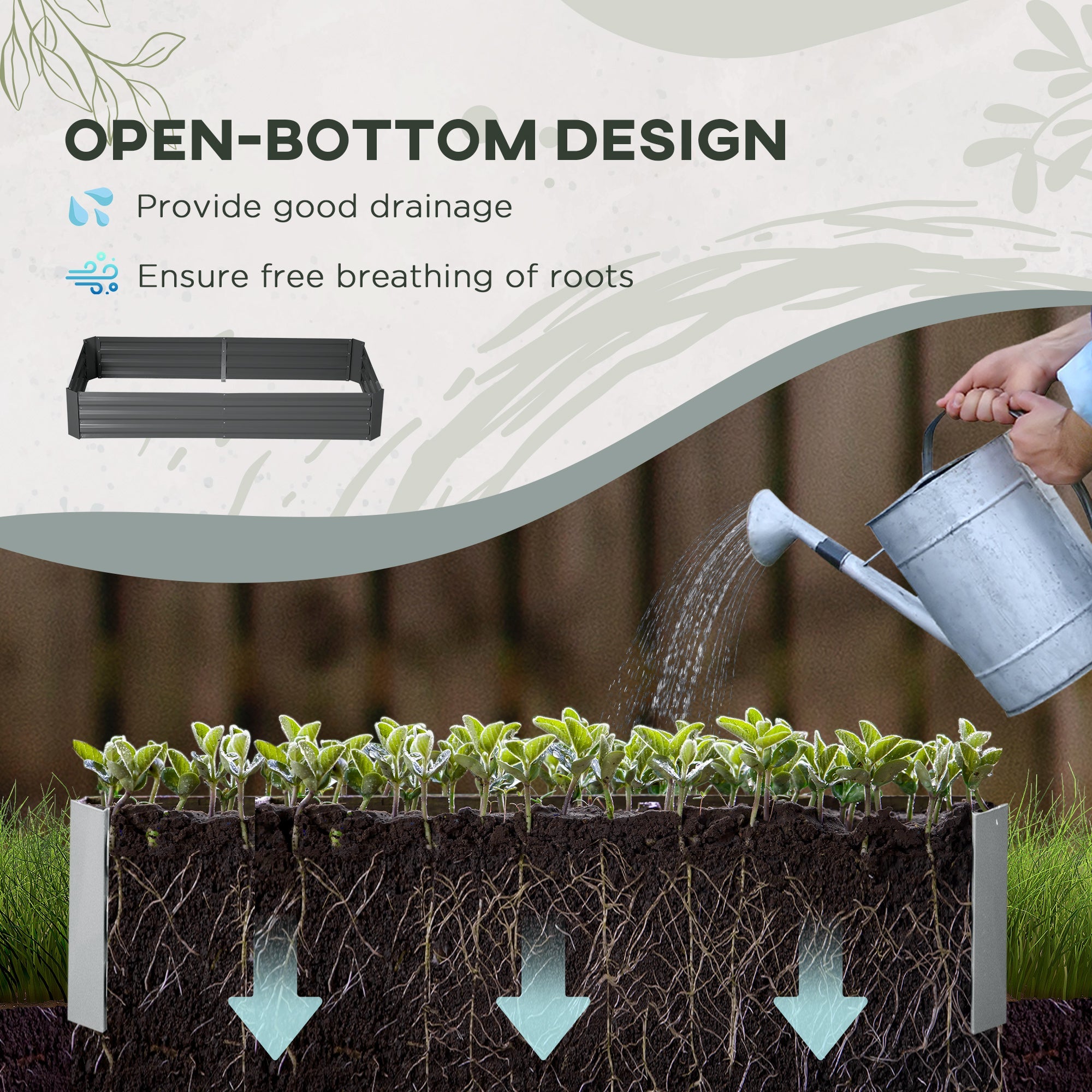 Outsunny 6' x 3' x 1' Raised Garden Bed with 2 Trellis Tomato Cages, Steel Frame Elevated Planter Box, Dark Grey