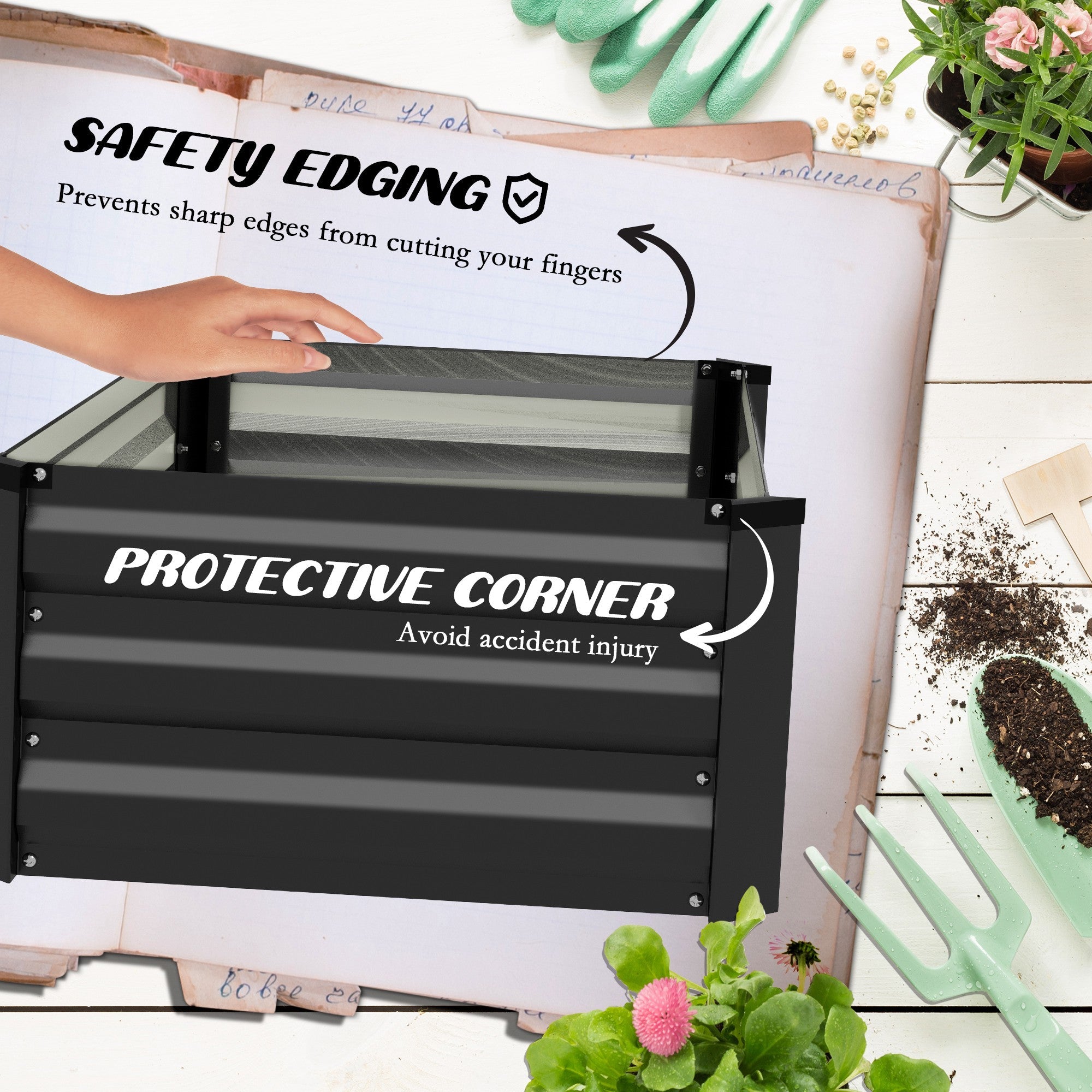 Outsunny Set of 2 Galvanized Raised Garden Beds in Grey - Outdoor Planter Boxes for Flowers, Herbs & Vegetables