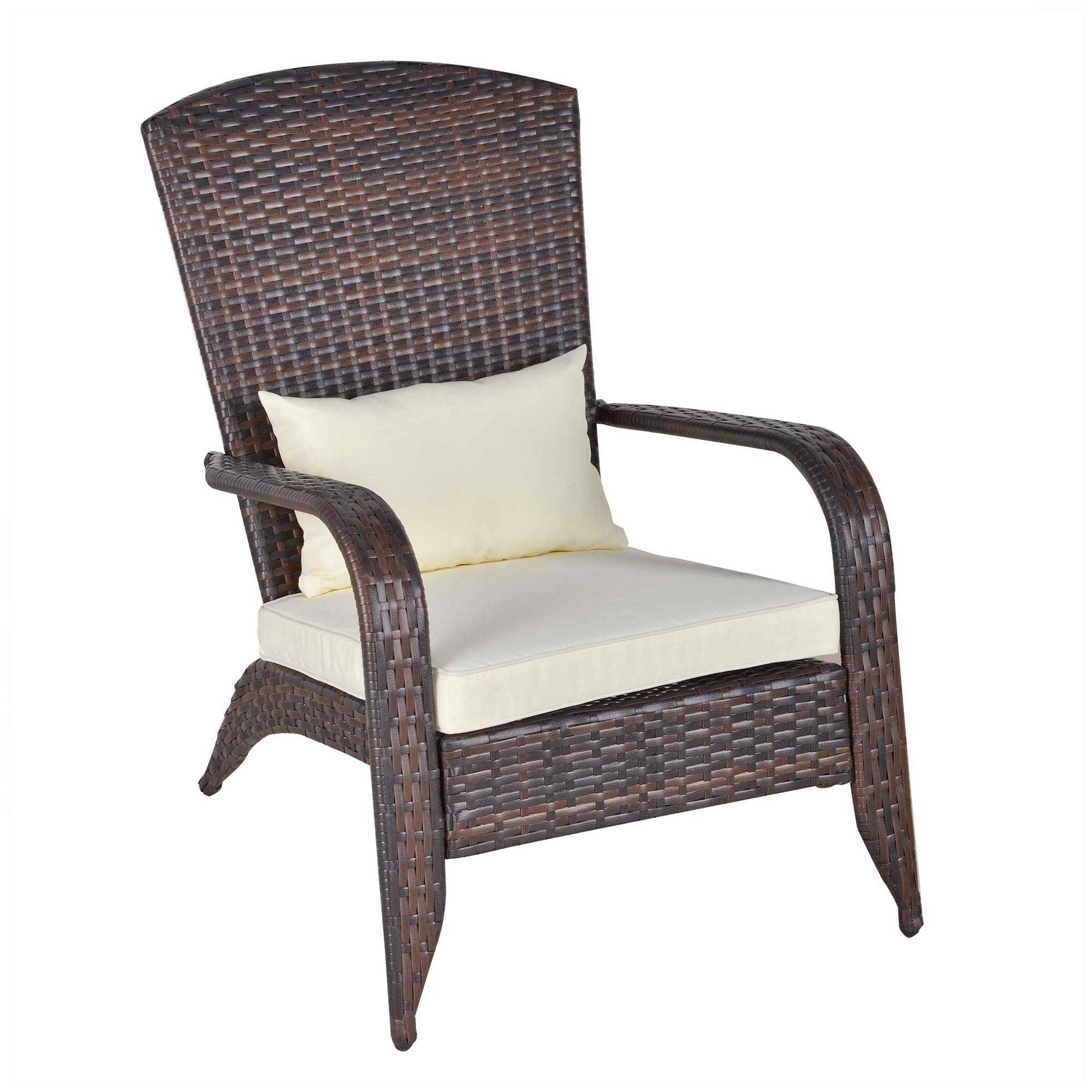 Outsunny White Rattan Adirondack Deck Chair Outdoor Classic Armrest Lounge Chair with Cushion