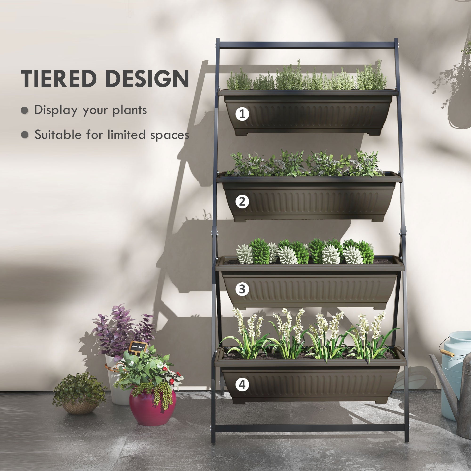 Outsunny 4-Tier Vertical Garden Planter 4 Planting Boxes Brown Outdoor Stand for Vegetables Flowers Grow Container