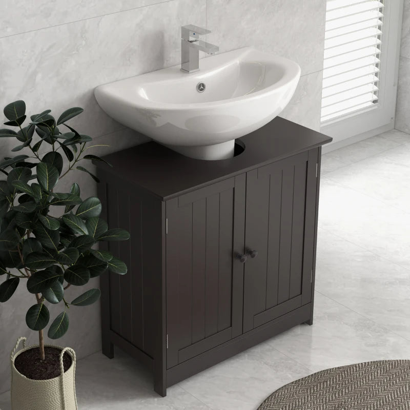 Bathroom Vanity, 24" Pedestal Sink Bathroom Vanity Furniture with 2 Doors and Shelf, Coffee
