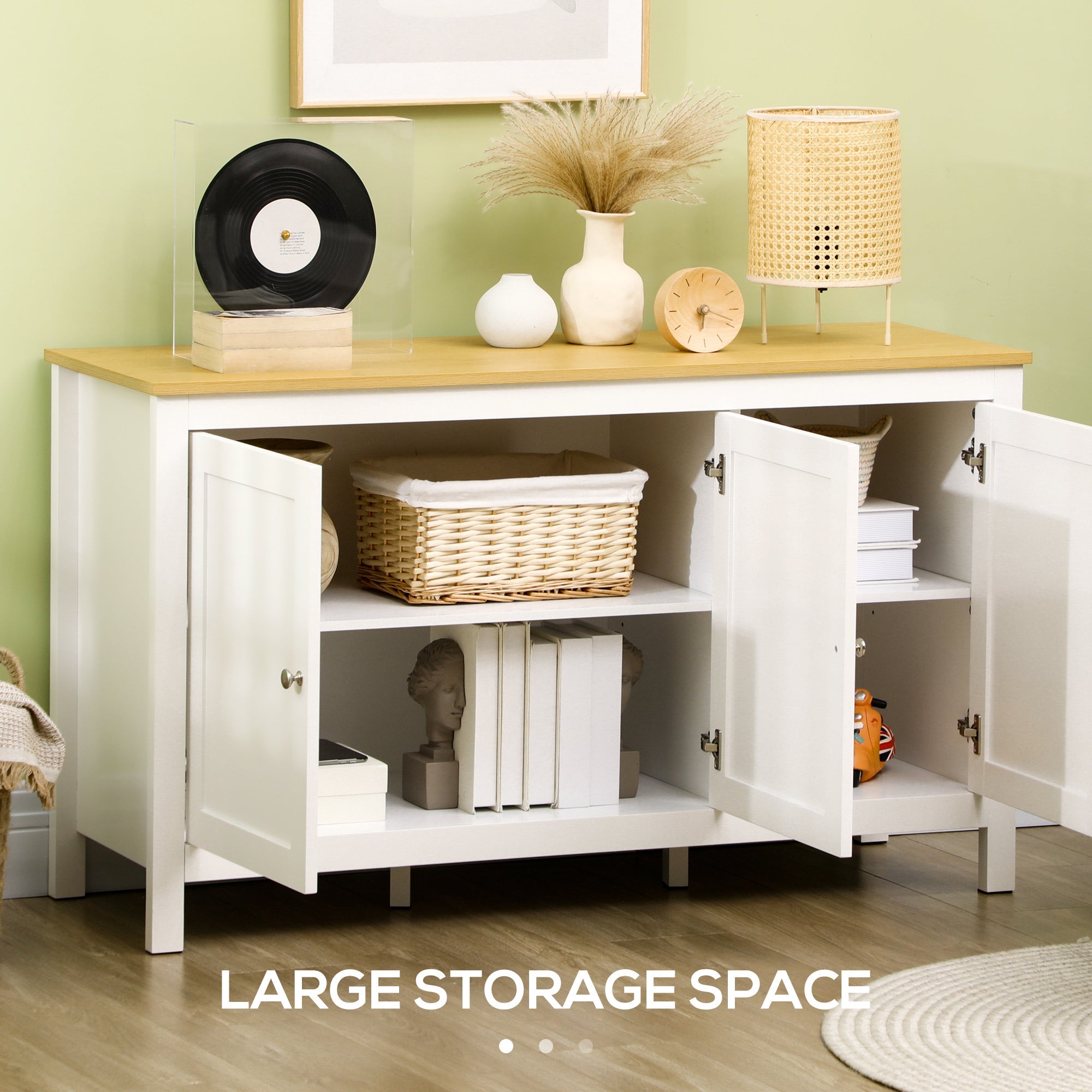 HOMCOM Stylish Storage Centerpiece: Buffet Cabinet with Doors, Adjustable Shelves for Living Room, Entryway, White Natural Finish