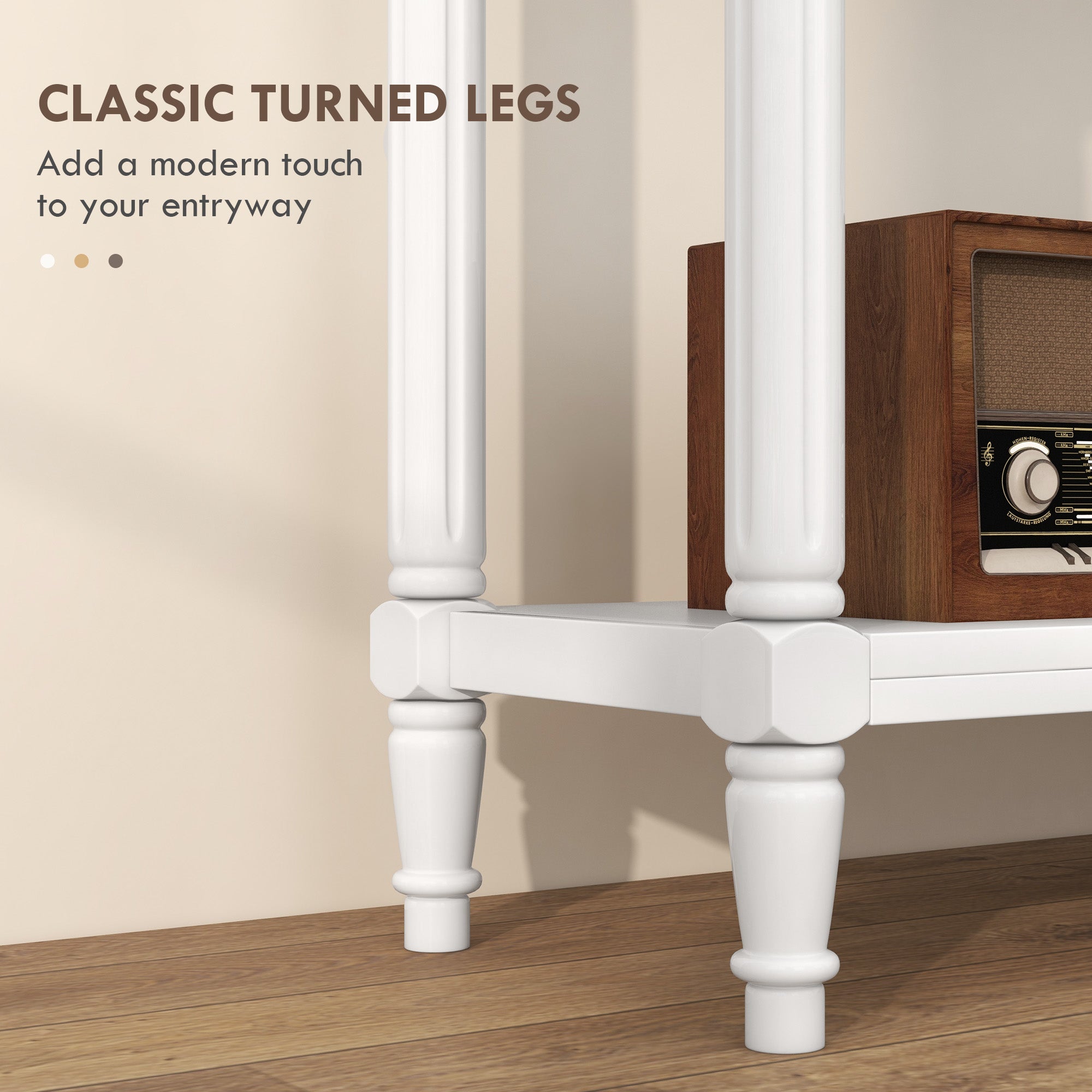 HOMCOM Hallway Console Table Modern Entryway 2 Drawers Storage Shelf Turned Legs Living Room Bedroom White