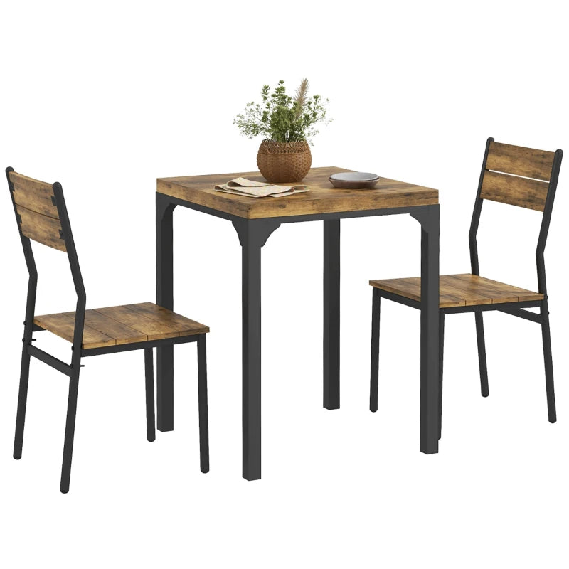 Dining Table Set for 2, 3 Piece Kitchen Table and Chairs with Metal Legs for Small Spaces, Rustic Brown