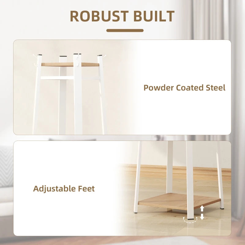 Clothes Rack with Storage, Garment Rack with 8 Hooks and 3-Tier Shelf, Clothes Stand for Bedroom, Entryway, Oak