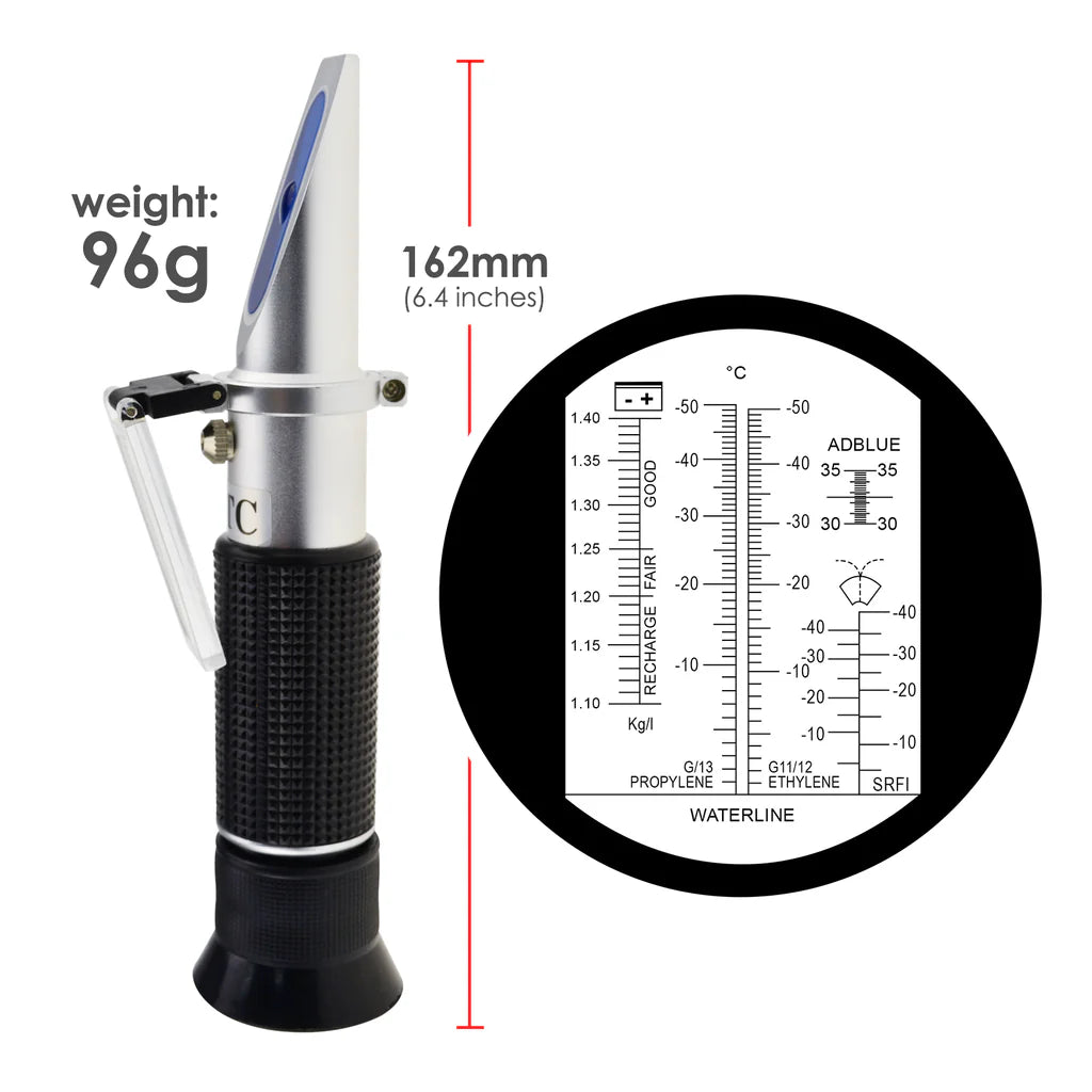 6-in-1 Automotive Refractometer with ATC for AdBlue, Coolant, Battery Acid & Windshield Washer Fluid