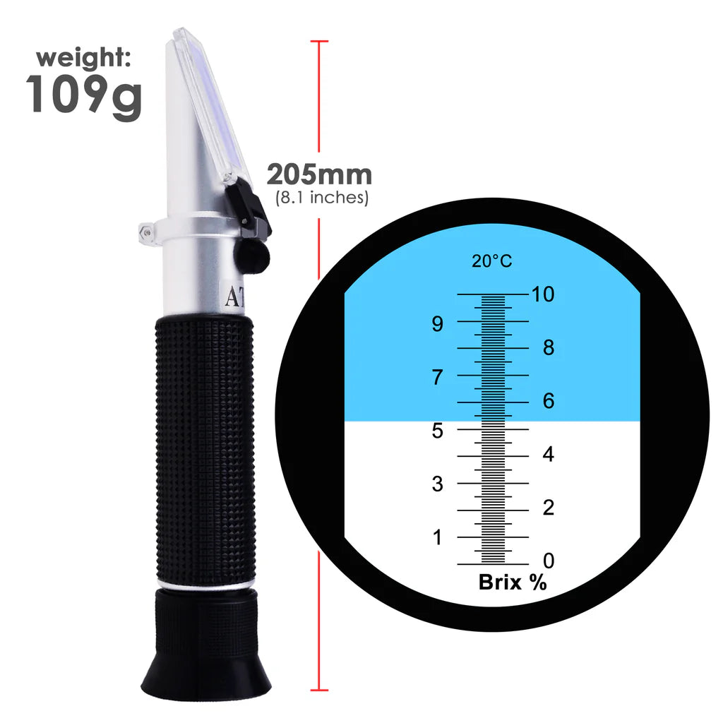 0–10% Brix Refractometer with ATC for Maple Sap, Tea & Cutting Fluids