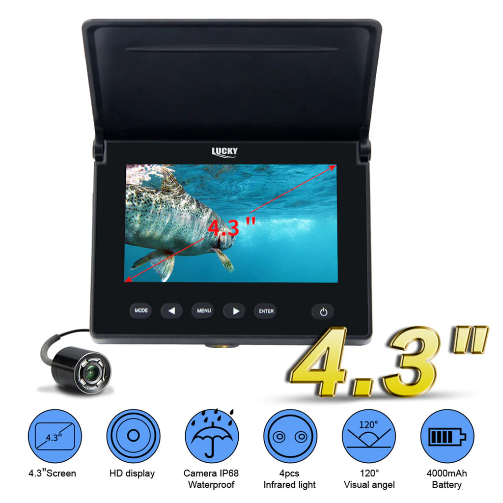 FF-180AR Underwater Fishing Camera Fish Locator, 4.3" HD TFT LCD Monitor, Sun Visor, 120° Wide-Angle Camera & 20M Cable