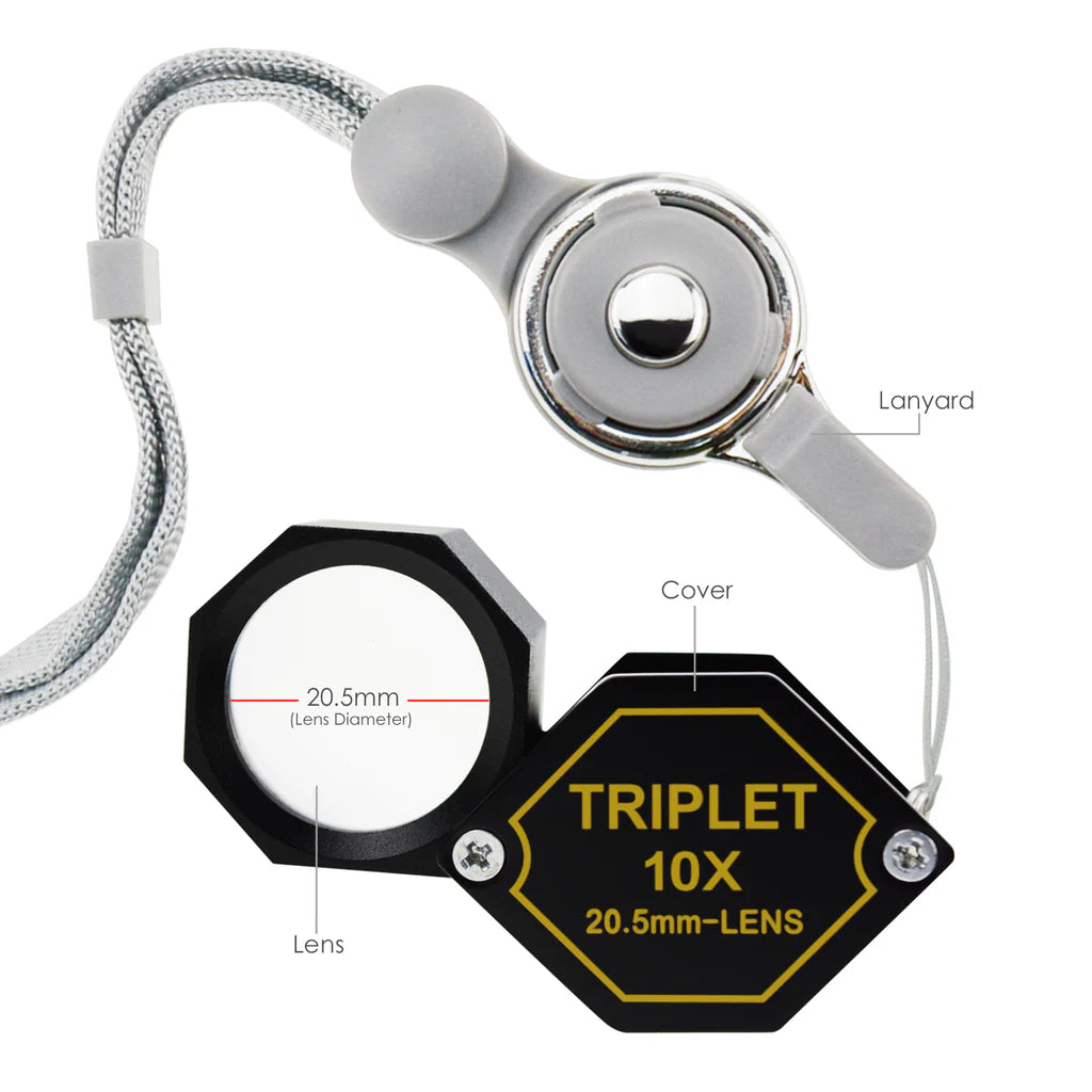 10x Jewelry Loupe Magnifier with 20.5mm Triplet Optical Glass Lens & Protective Case