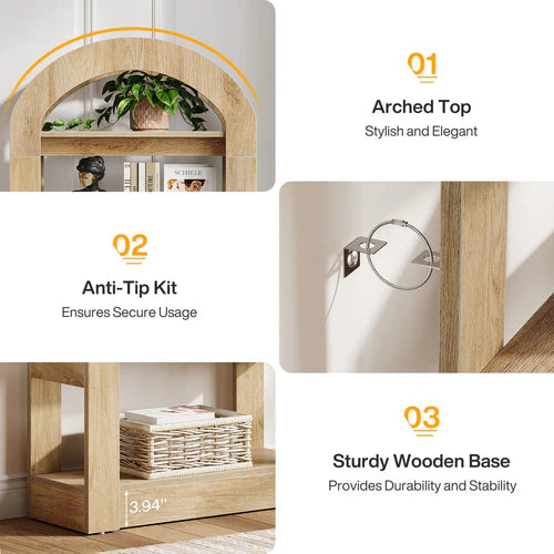5-Tier Bookshelf 70.87" Bookcase Display Shelf Arch-Shape Teak