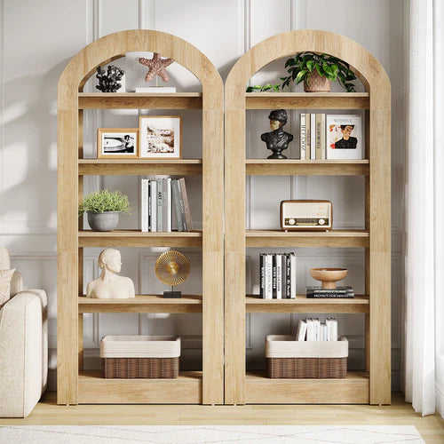 5-Tier Bookshelf 70.87" Bookcase Display Shelf Arch-Shape Teak