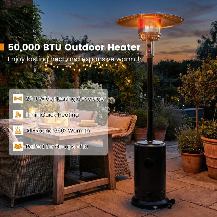 50,000 BTU Patio Propane Gas Heater with Stainless Steel Burner
