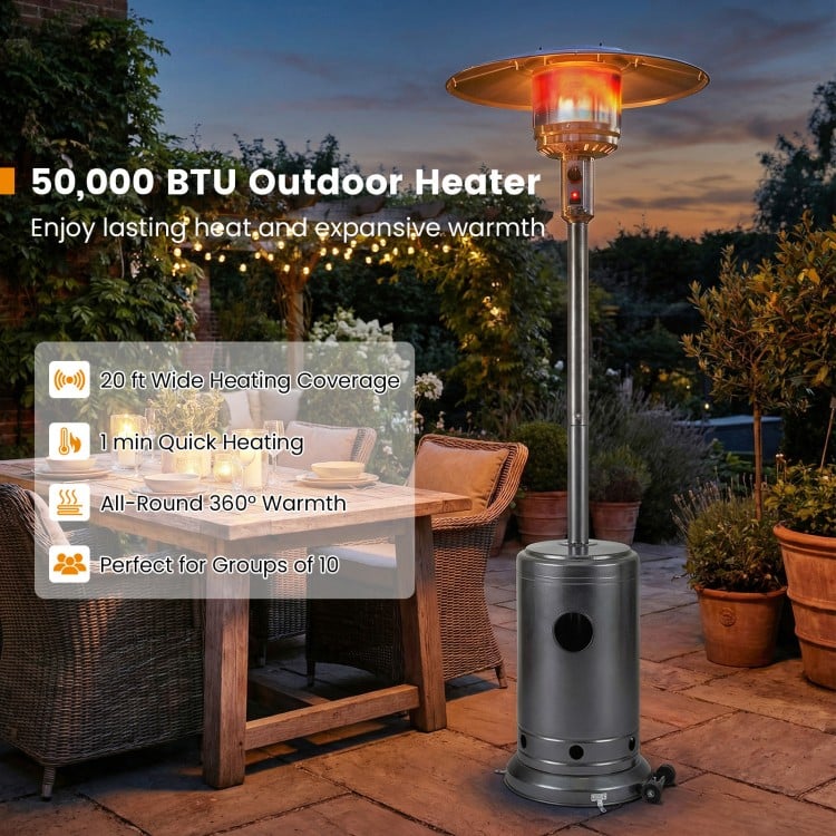 50,000 BTU Patio Propane Gas Heater with Stainless Steel Burner