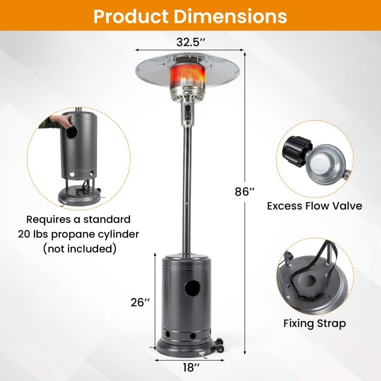 50,000 BTU Patio Propane Gas Heater with Stainless Steel Burner