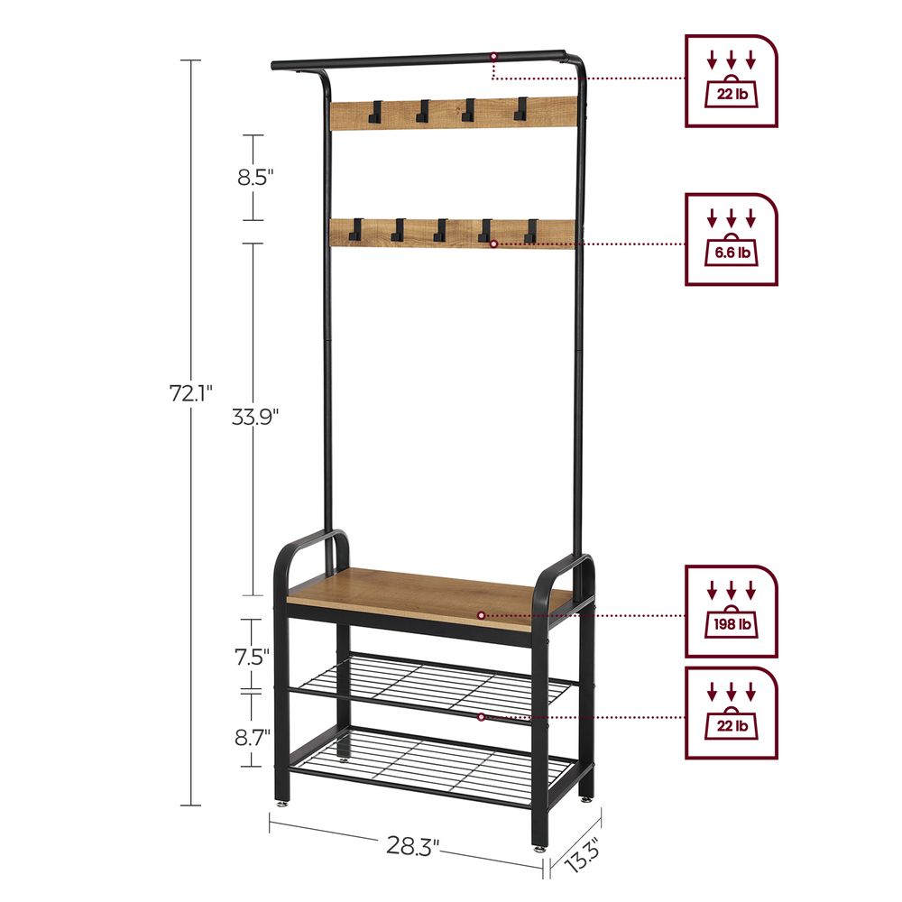 VASAGLE Coat Rack with Shoe Bench for Entryway