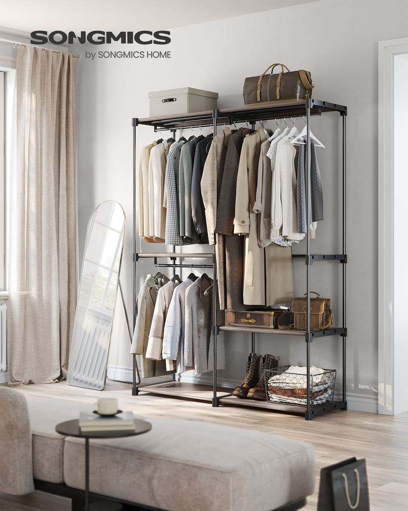 SONGMICS Freestanding Closet Organizer with Shelves, Hanging Rods