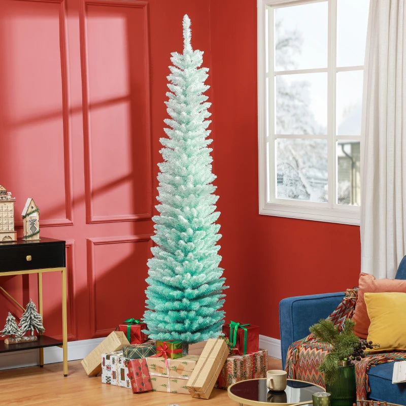 HOMCOM Pencil Christmas Tree, Slim Artificial Xmas Tree in Deep Blue & Mint, Skinny Holiday Decoration for Home & Office