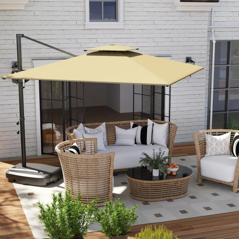 Square Cantilever Patio Umbrella, Double Top Patio Hanging Offset Umbrella with Crank & Tilt, 8' x 9', khaki
