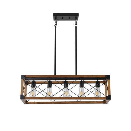 5 Lights Vintage Farmhouse Chandelier For Kitchen, Living Room, Dining Room Walnut - No Bulbs