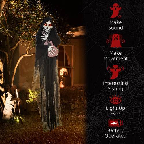 HOMCOM 4.3 Outdoor Halloween Decoration Animatronic Guitar-playing Grim Reaper, Sound And Motion Activated Animated Prop With Light Up Eyes Guitar Music