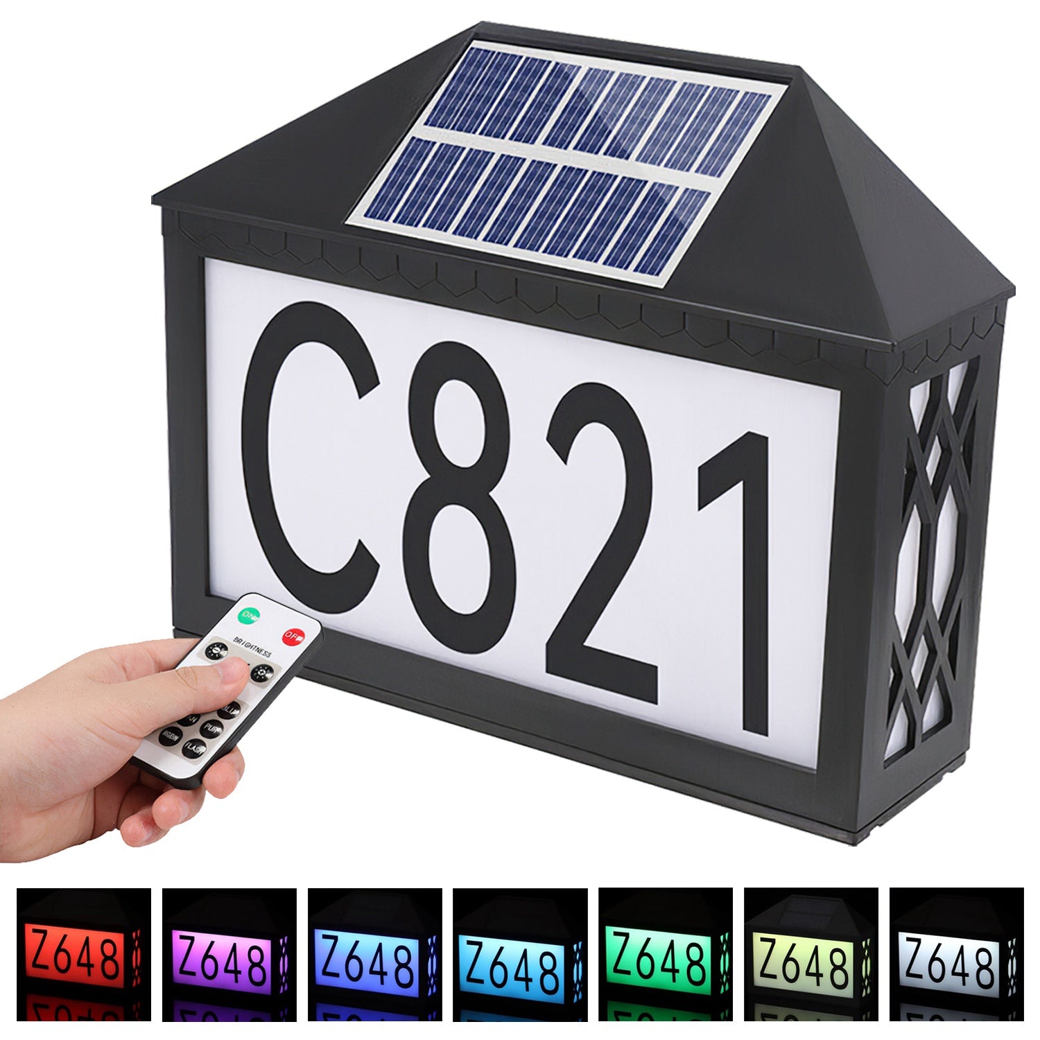 Christmas Solar Address Sign IP55 Waterproof Colorful House Numbers Plaque Wall Mounted LED Address Sign with 9 Lighting Modes Remote Control for Yard