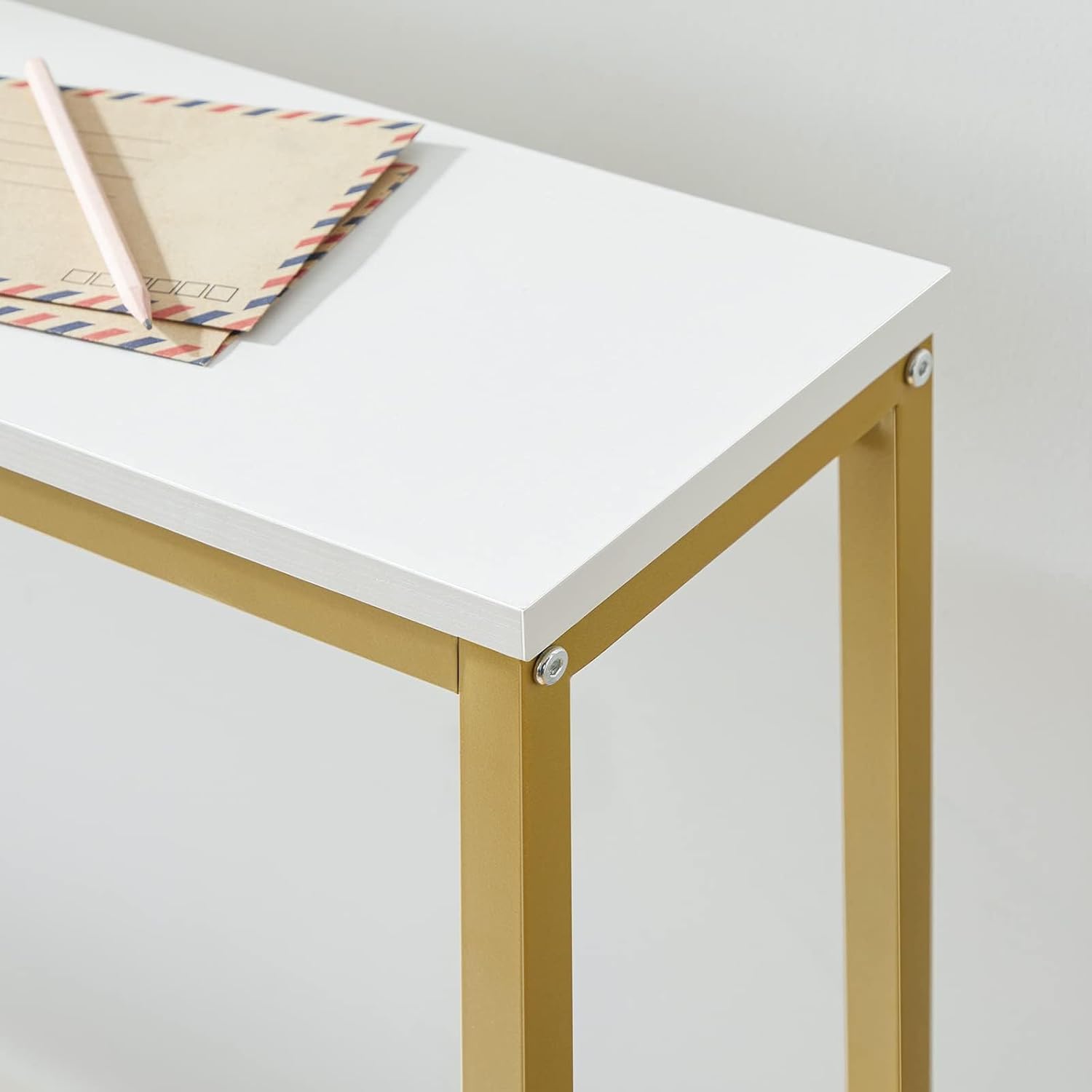 HOOBRO 120cm Console Table, 2-Tier Narrow Entryway Sofa Table with Open Storage Shelves, White & Gold